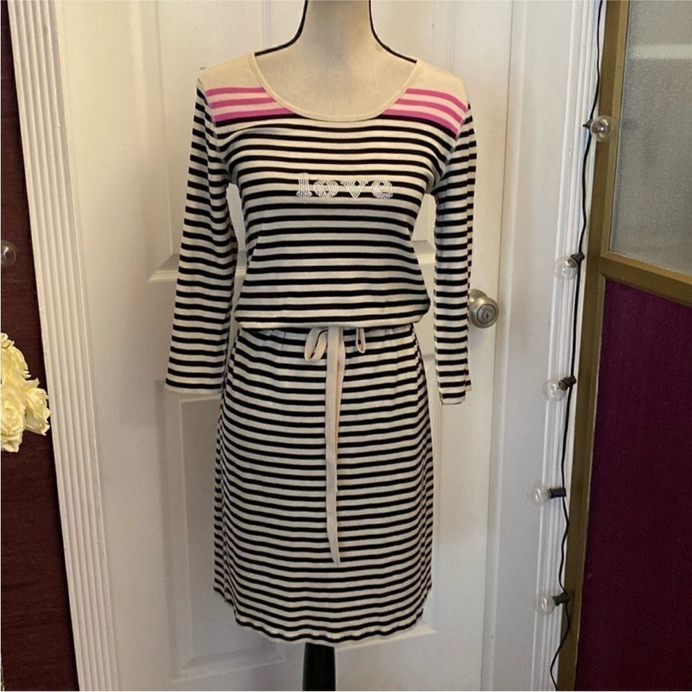 Sonia Rykiel Striped Long Sleeve Dress with Pink Accents, L